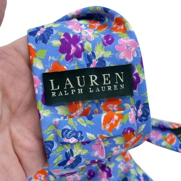 Lauren Ralph Lauren Silk Tie OS Blue Pink Multi - Picture 3 of 13